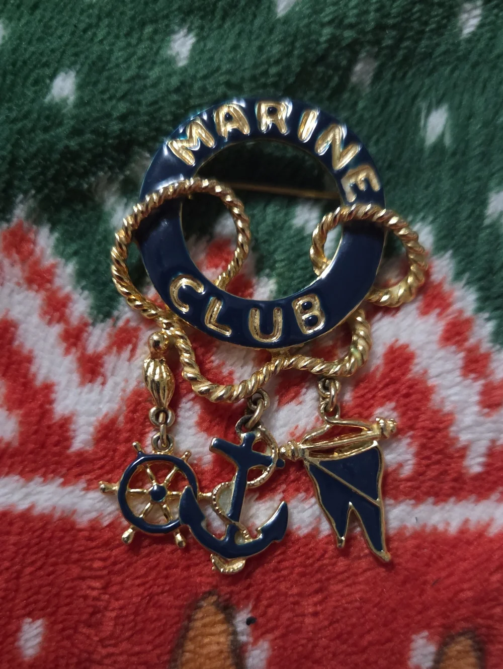 Nautical Brooch Pin - Gold and Navy